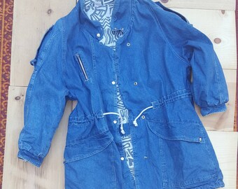 Vintage Denim Jacket // Vtg Distressed Stone Wash Lined Denim Field Jacket