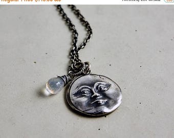 Man in the Moon Necklace, Sterling Silver Luna Charm, Pendant Celestial