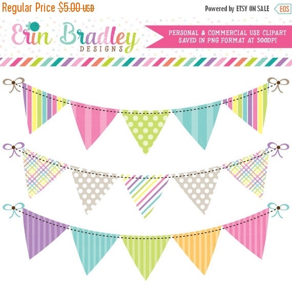 80% OFF SALE Springtime Bunting Banner Flag Clipart Clip Art Set Personal & Commercial Use Il_570xn