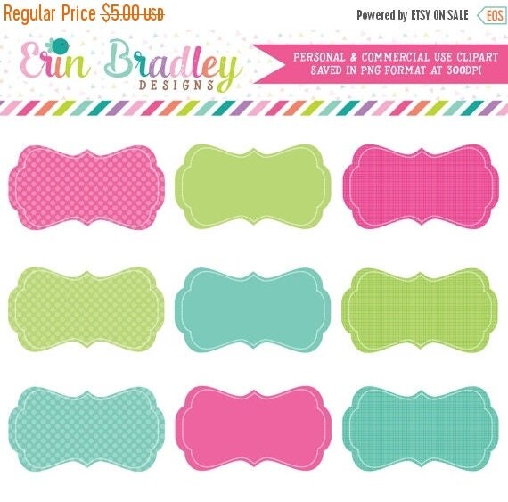80% OFF SALE Digital Scrapbooking Clipart Clip Art Pink Green and Blue Journal Tags Personal & Commercial Use Il_570xn