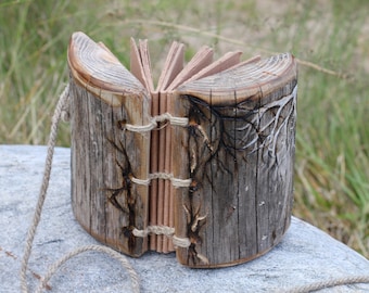 Rustic wood journal with two trees design