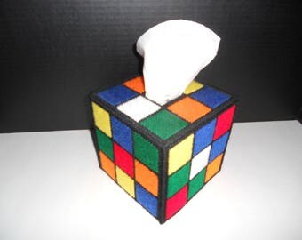 Rubiks Rubix Cube Plastic Canvas Handmade Tissue Box Cover