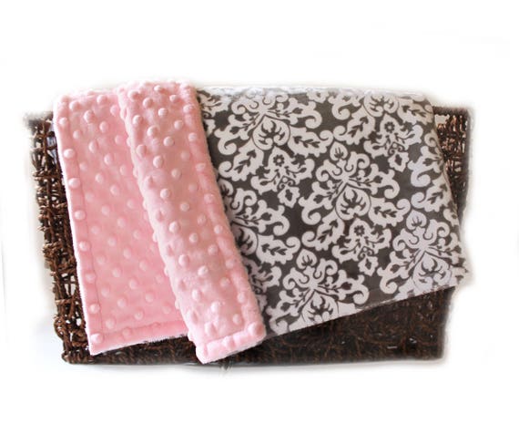 Minky Throw Blanket, Minky Adult Blanket, Personalized Blanket, Pink Gray Damask Throw, Damask Blanket, Twin Blanket, Personalized Gift