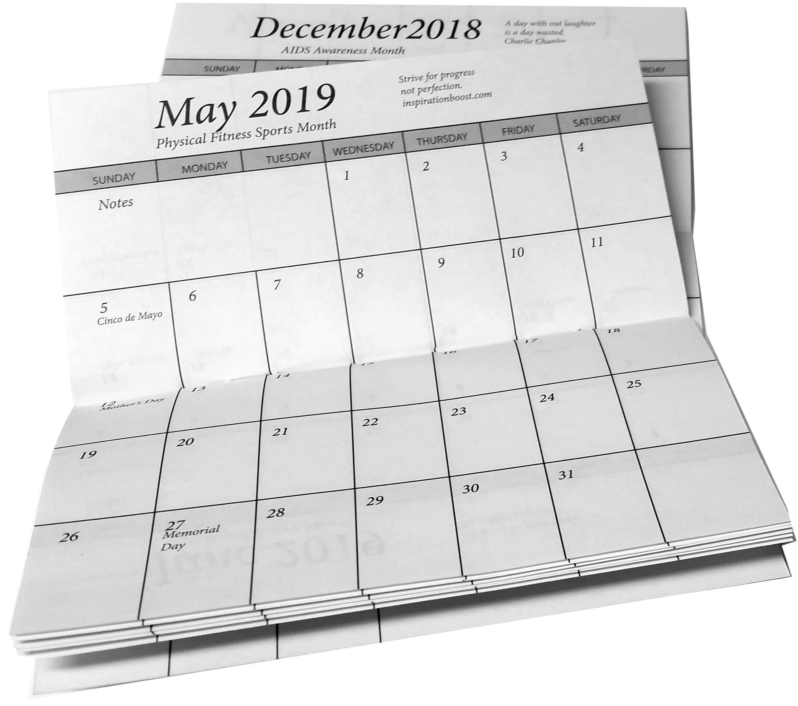 10 Pocket Calendar 2 Year 2018 2019 Insert Only