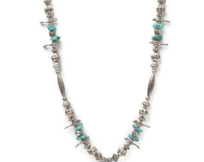 Native American Style Fetish Necklace Faux Turquoise Silver Tone Birds Vintage