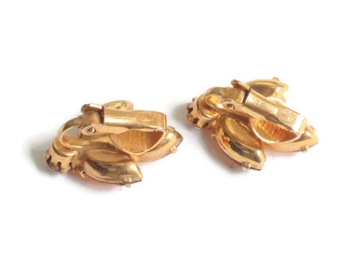 Topaz Amber Rhinestone Clip Earrings Smaller Size Vintage