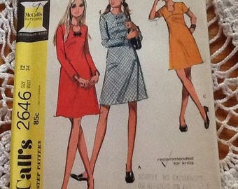 Sale 1970's McCall's 2646 A Line Dress Pattern