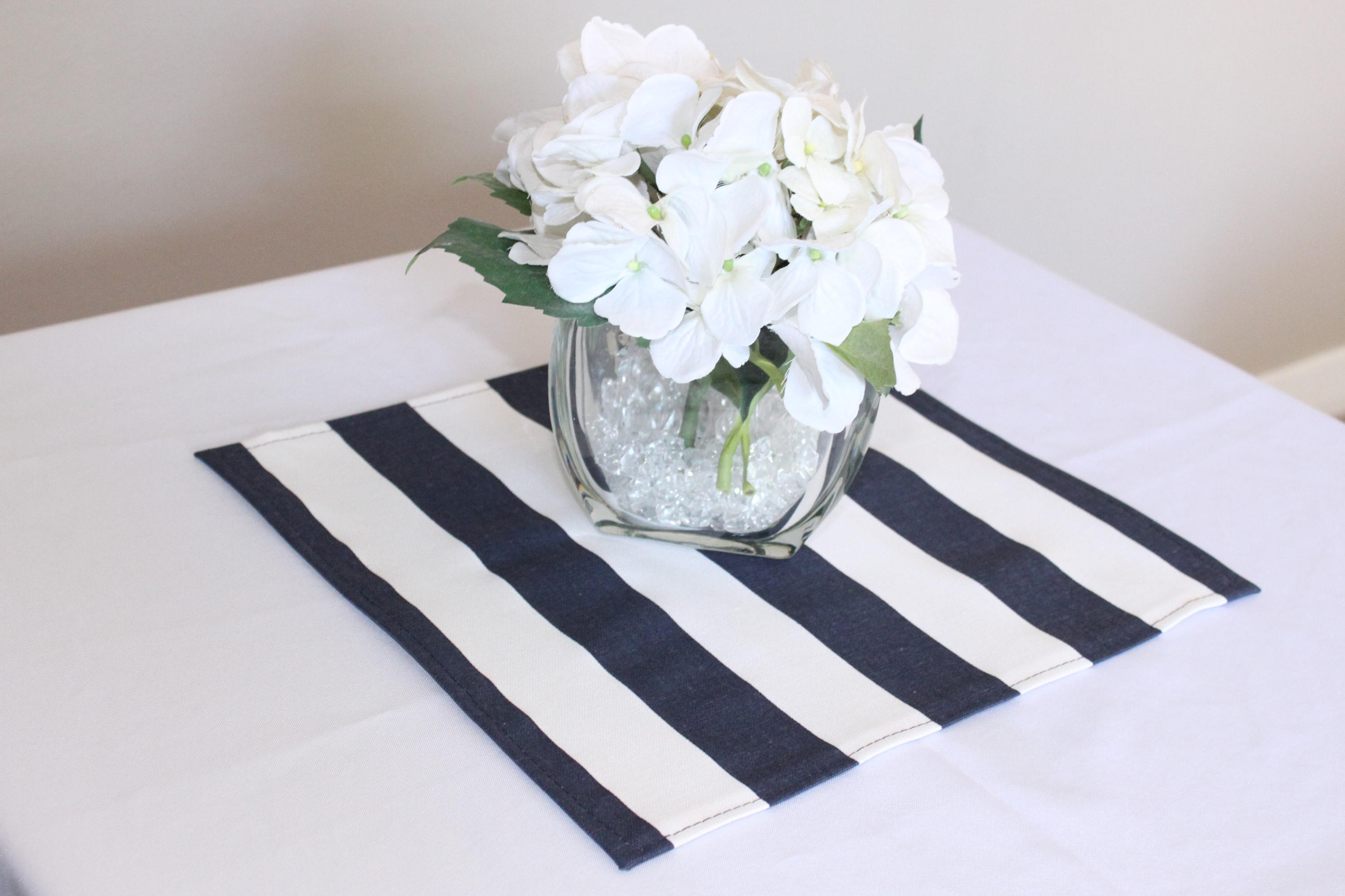 Navy and white striped placemat 12x12 Table square