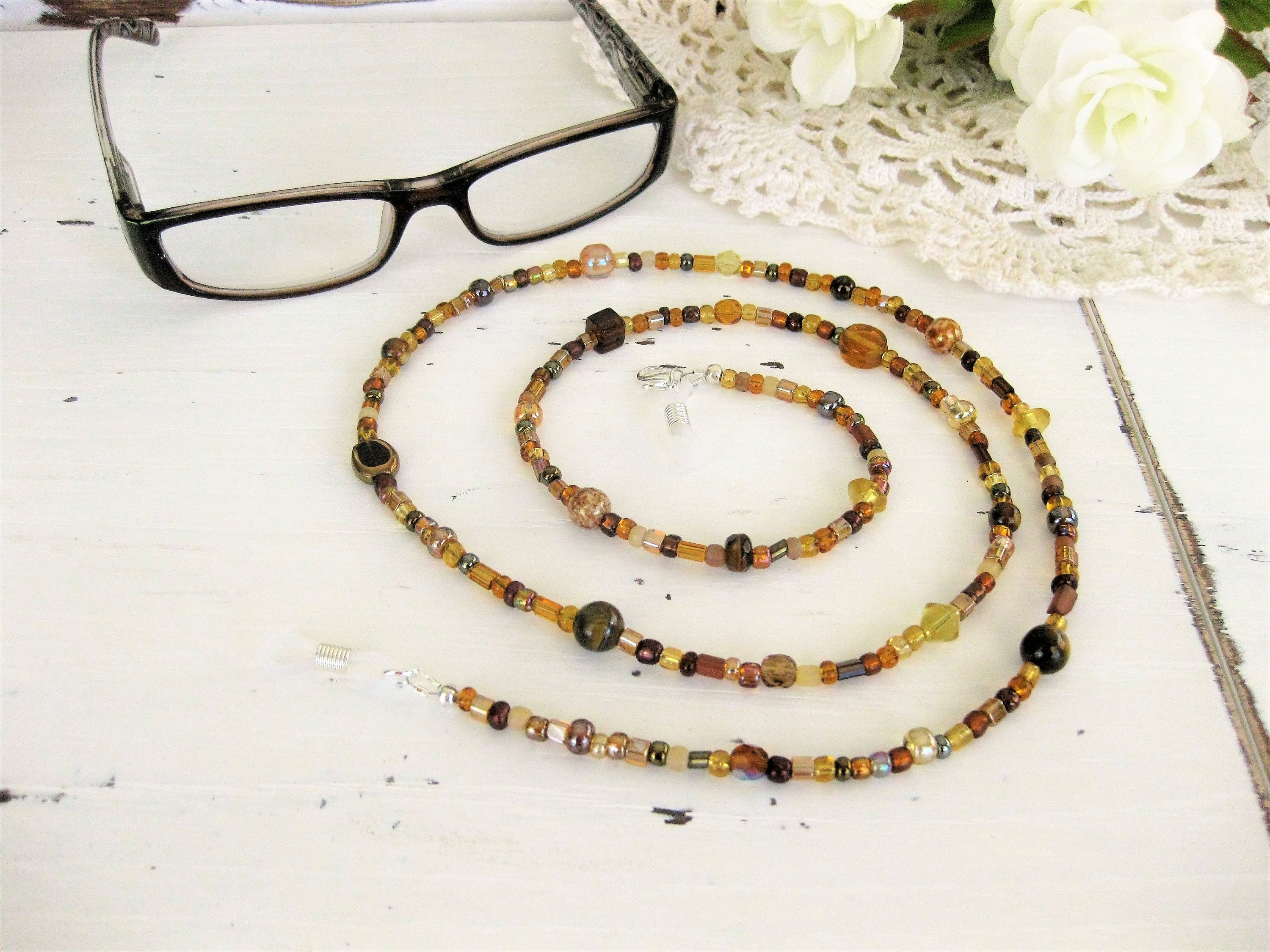 Brown Beaded Eyeglass Chain Beaded Necklace Eyeglass
