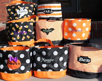 Personalized Embroidered Halloween Bucket Personalized halloween basket Trick or Treat bag halloween bag Halloween Bucket bag basket