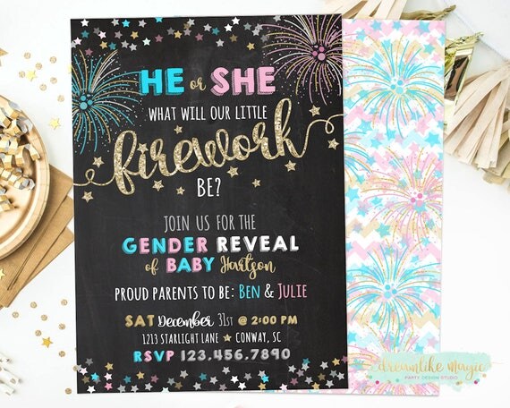 New Year's Gender Reveal Invite, Fourth of July, Firework Gender Reveal, Firecracker, Summer Gender Reveal, Fireworks, Reveal Invitation Il_570xn