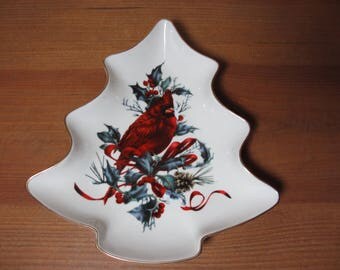Lenox Winter Greetings Tree Candy Dish, Bird, Cardinal, Christmas Holly, Bone China, Collectible, Holiday Decor, Fine China