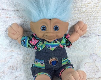 SUMMER SALE Plush Troll Doll Jewel Belly Treasure Troll 1990s Ace Novelty Co Plush Troll Doll with Original Outfit