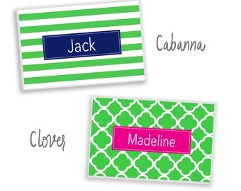 Personalized placemat Reversible cabana clover green hot pink choose pattern, monogram and colors