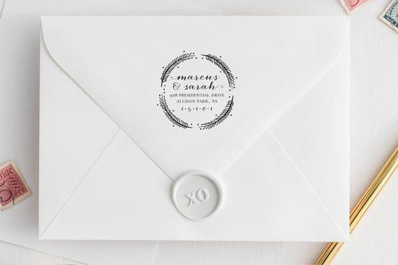 Self-Inking Address Stamp, VINTAGE WREATH, Round Address Stamp, Personalized Address Stamp, Custom Address Stamp, Modern Stamp Il_570xn