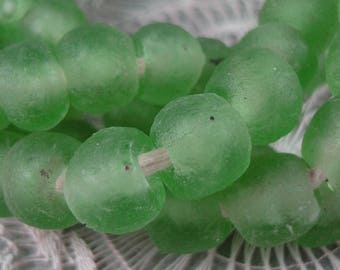 Green Glass Bead, African Glass Bead, Recycled Glass Bead, Ghana Glass Bead, 10mm x 10mm - 10 Beads