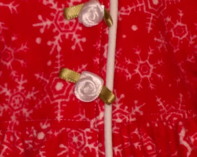 Red snowflake print christmas flannel bathrobe fits 18 inch dolls