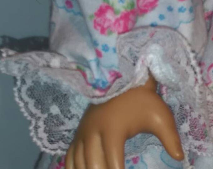 Flannel winter doll robe with pink rose hanky print fits 18 inch dolls