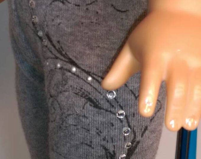 Grey Capri with swirls and rhinestones leggings for 18 inch dolls