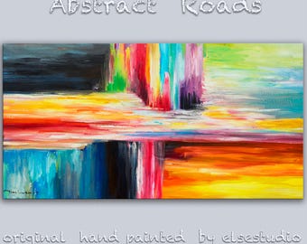 Sale Original Abstract Painting Wall Art Oil Painting 48"x24" Canvas Original Modern Home Deco, Wall Hanging, Abstract Colors by Tim Lam