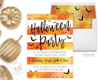 Halloween Invitation, Spooktacular Halloween Invitation, Adult Halloween Party Invite, Orange Black, Halloween Invite PRINTABLE 5x7