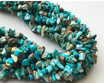 ON SALE 50% WHOLESALE 5 Strands Turquoise Chips Beads, Natural Turquoise Gemstone Chips, Chip Beads, Turquoise Necklace, 4-8mm, 32 Inch - Ra