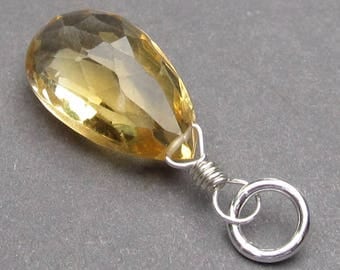 Large Citrine Pendant, Sterling Silver Wire Wrapped Pendant, Citrine Briolette, Birthstone Charm, Citrine Necklace Pendant, Stone 35