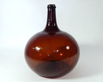 French Antique Hand Blown Demi-john in Amber Color