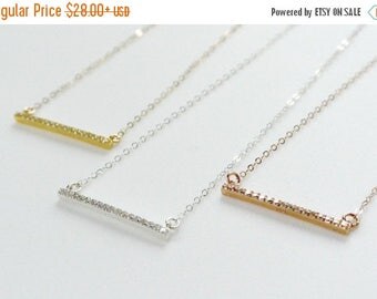 SALE - CZ Bar Necklace, Dainty Necklace, Minimal Cubic Zirconia Bar, Simple Layering Necklace, Sterling Silver, Gold, Rose Gold, Crystal CZ