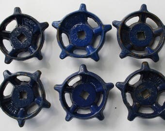 6 Vintage Faucet Handles, Potting Shed Projects, Assemblage,Steampunk,Potting Shed Project-Blue Patina Industrial Handles