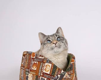 Summer Sale Modern Cat Bed and cat furniture - the Cat Canoe in Wildcats Fabric with Avocado Green Lining - made in USA