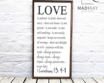 Love is patient love is kind, 1 Corinthians 13 sign, Bible Verse Corinthians, Faith Hope Love, Love Never Fails, barn wood sign