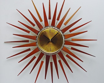 Starburst Clock by Seth Thomas, Mid Century Modern 1970s Starflower Sunburst Wall Clock