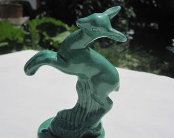 Vintage Green Deer Pottery Flower Frog