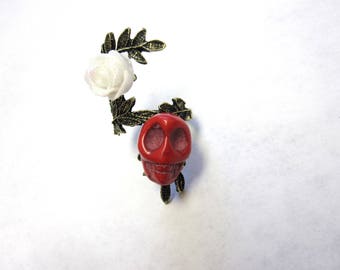 Red Sugar Skull Ring Day of the Dead Jewelry Skull Rose Ring