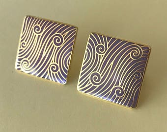 Purple Wind Isle of Skye cloisonné enamel purple and gold pierced earrings