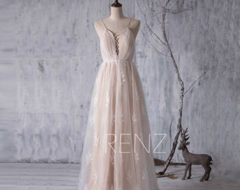 2017 Champagne Bridesmaid Dress, Long Wedding Dress, Sweetheart Hollow Bridal Dress, Flower Tulle Prom Dress Backless Floor Length (LW088)