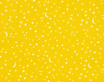 END OF BOLT - 10.5" X 44"- Starry Stars and The Moon on Starfruit Yellow from Michael Miller's Pitter Patter Collection