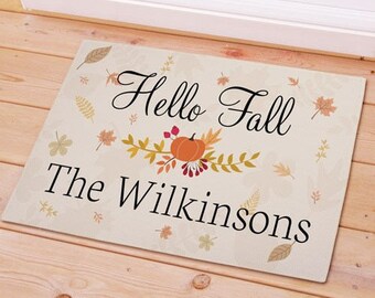 Personalized Happy Fall Doormat Custom Autumn Door Mat, Family Name Welcome Mat