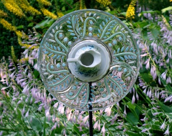 Repurposed Garden art, handmade Garden Sculpture, Repurposed Décor and Glass Yard Art sun catcher with recycled glassware