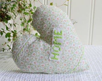 Romantic bedpost heart, handmade doorknob decoration, ready to hang fabric heart, green