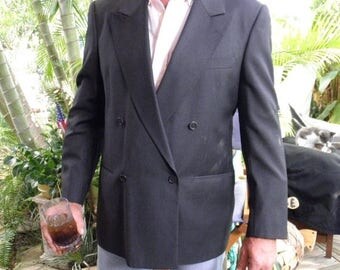 SALE Vintage Valentino UOMO,mens 42L, Grey Wool Double Breasted Vintage Suit Coat, Jacket, Blazer