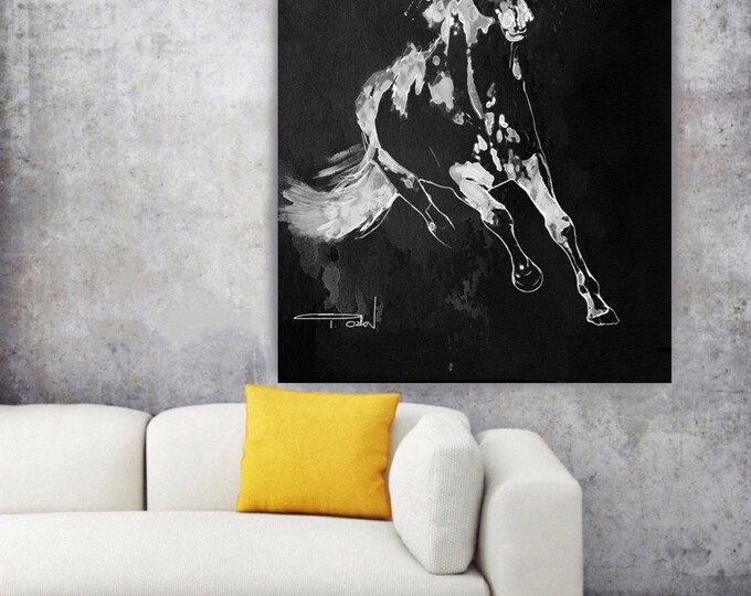 Wild Running Horse 1-2. Extra Large Horse Wall Decor, Black Contemporary Horse, Large Contemporary Canvas Art Print up to 72" by Irena Orlov