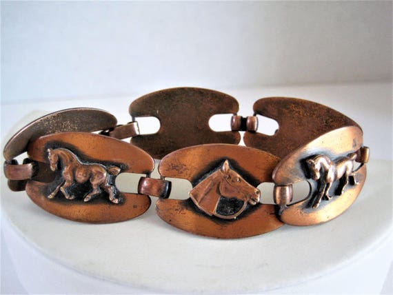 Copper Horse Bracelet, Wide Copper Links, Equestrian Favorite