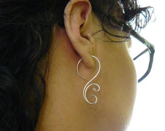 Silver hoop earrings, 14k gold filled hoop, Swirly hoop, Sterling silver hoop