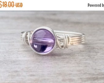 Amethyst ring, Silver wire wrapped amethyst ring, Amethyst wire wrapped ring, silver gemstone ring