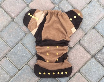 Cloth diaper cover, one size fits most, wool soaker, cloth nappy cover, wool wrap - brown and tan scrappy patchwork