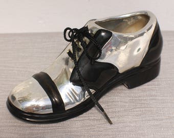 Ceramic Peter John London 1980s Silver and Black Shoe Planter Ornament