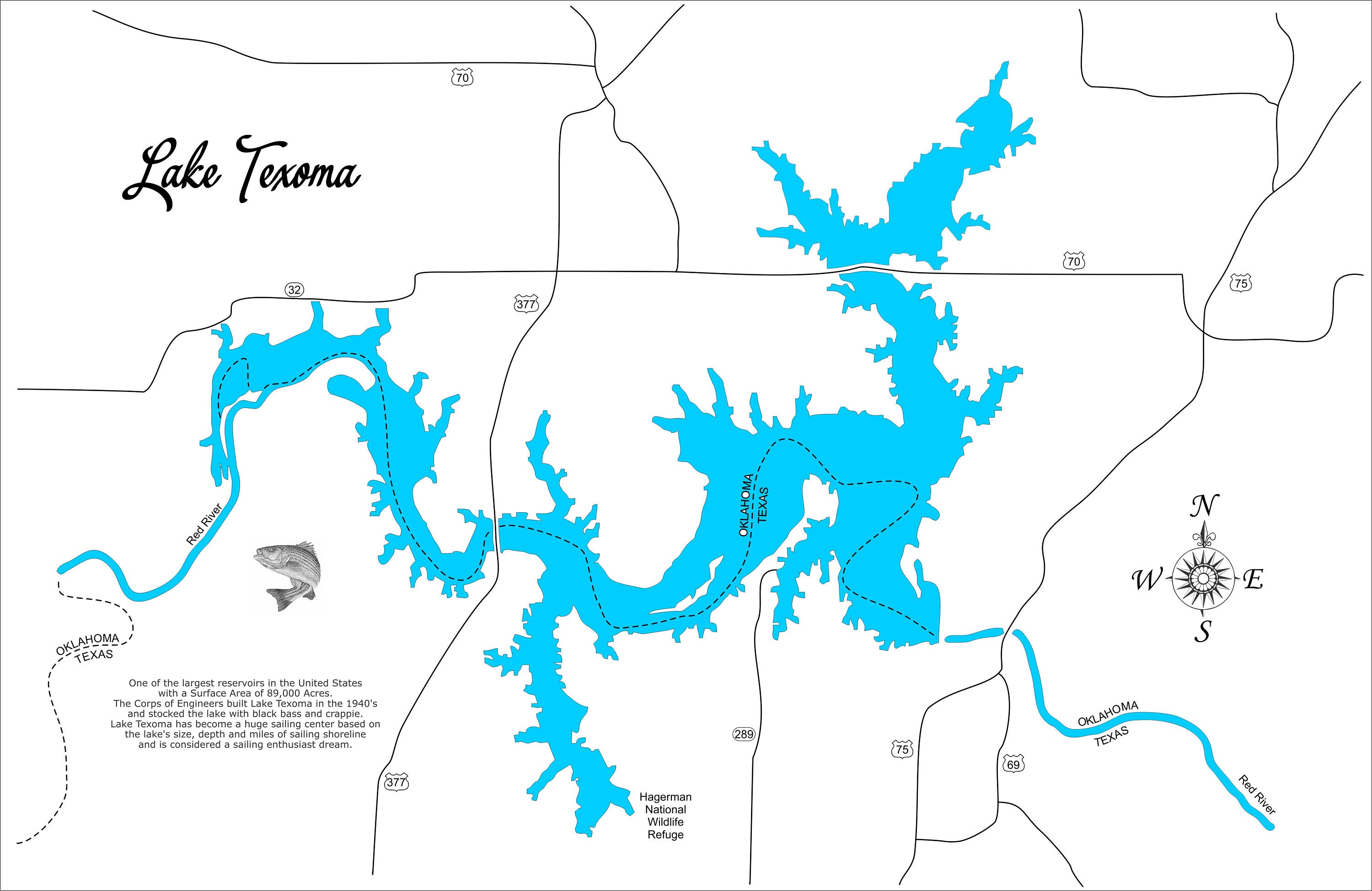 Wood Laser Cut Map Of Lake Texoma Texas And Oklahoma 6973