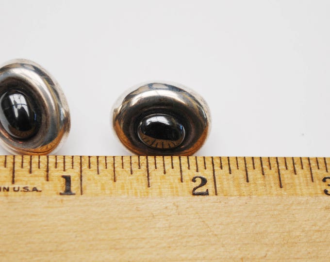 Sterling Hemitie Earrings - marked Barra - Boho - Silver grey gemstone - pierced Stud earrings - modern